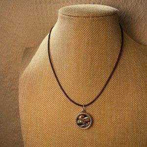 Premier Designs Jewelry Silver Ephesians 4: 2-3 Necklace WOMEN Brown Leather VTG